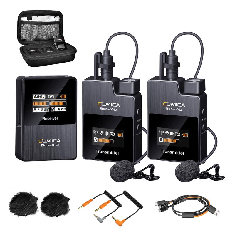 COMICA BoomX-D2 Wireless Lavalier Microphone for iPhone, Android Camera, Dual Lapel Mic System with 2 Transmitters, 656ft Stable Range, Noise Cancelling, Ideal for Vlog, YouTube, Content Creators - Image 1